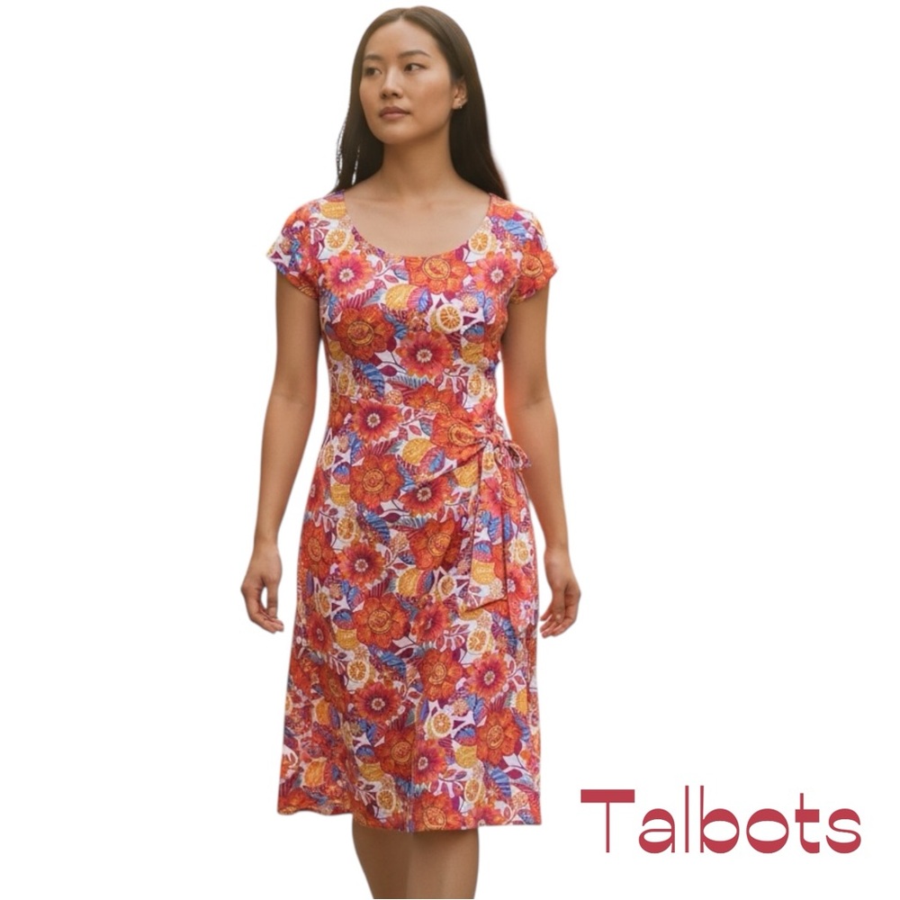 Talbots Orange Red White Short Sleeve Dress NWT Size XS
